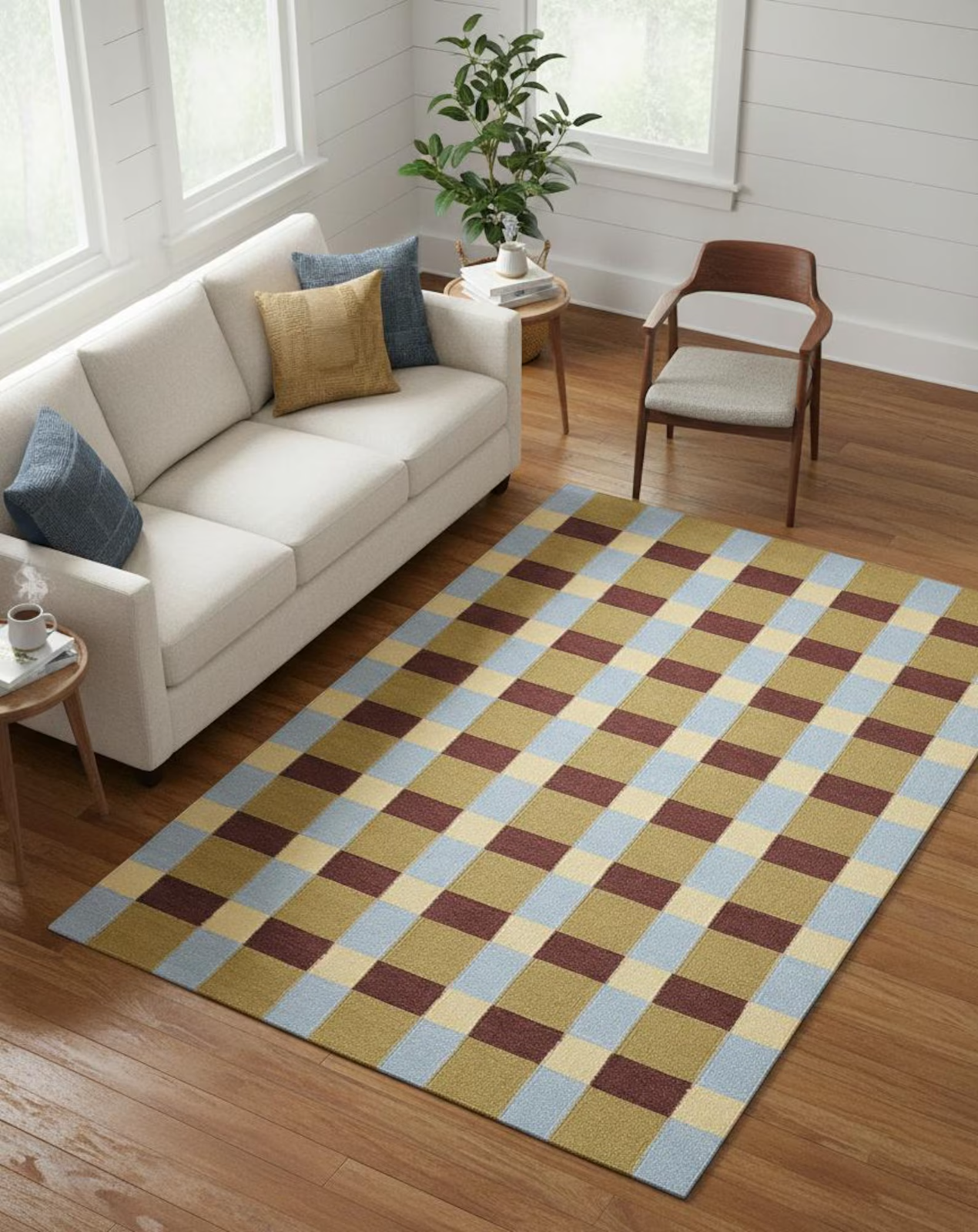 Handwoven Blue, Maroon and Gold: Bauhaus Plaid Scandinavian Modern Minimalist De