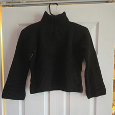 Vtg Ann Taylor Italian Extra Fine Merino Wool Crop Ribbed Sweater Black Sz Large