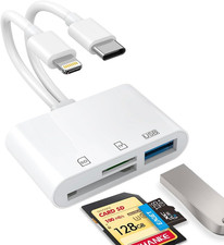 SD Card Reader for Iphone, Ipad, USB C and Lightning Dual Port SD Card Adapter,