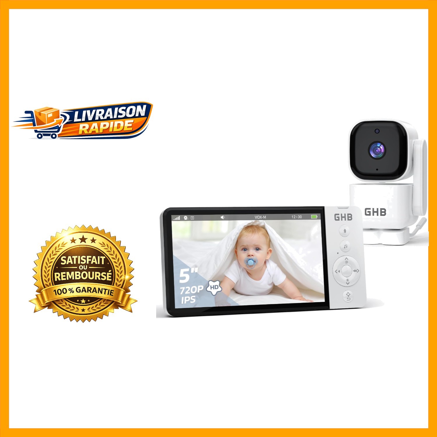 Babyphone vidéo GHB rotatif 5 pouces pour ne plus rater les réveils nocturnes de bébé