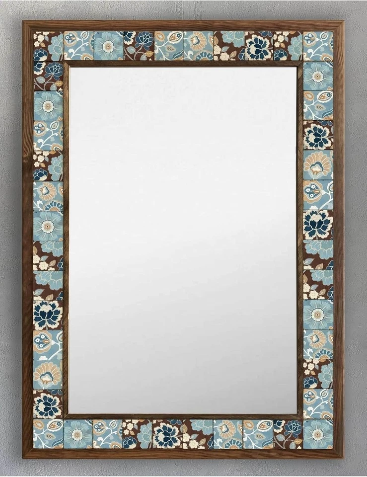 Stunning 53x73cm Wood Framed Mosaic Mirror - Modern Decor for Living Spaces - Image 2 of 4