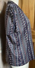 70s Vtg Poly Knit Button Up MOD Shirt S/M Notch Collar Geometric Boho Groovy EUC