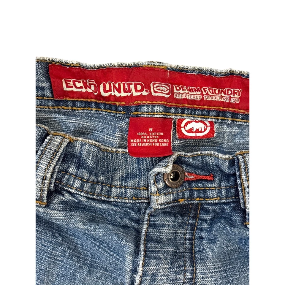 Ecko Unltd. Triboro Denim Factory Jean Pantalones Cortos Largos Sueltos Talla 6 Juvenil Y2K Rinoceronte  Foto 2 de 4