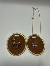 Vtg Gold Tone Unicorn Pendant Necklace Plus Lapel Pin 2 Piece Set