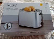 Nutmeg Toaster 2 Slice Stainless Steel Defrost Reheat Kitchen, wide slots 