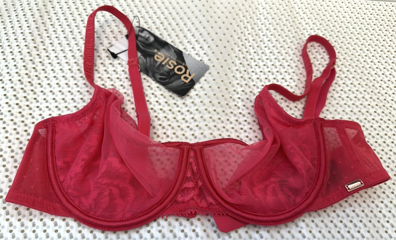 New! M&S Rosie Marks & Spencer 34C cerise non-padded mesh/lace balcony bra