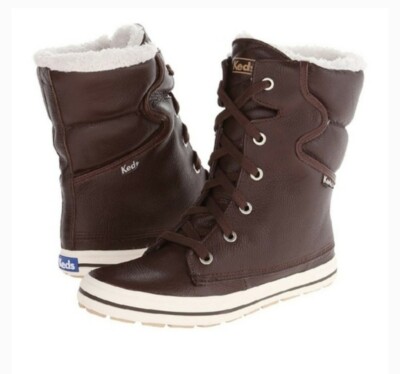 New Womens KEDS DROPLET LEATHER BOOTS SNEAKER BROWN