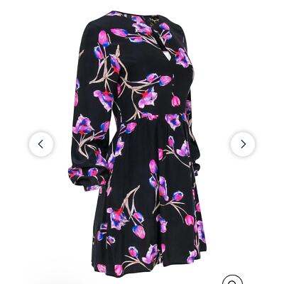 Anthropologie yumi kim black long sleeve floral silk shift dress medium