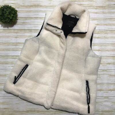 Talbots Black White Faux Sherpa Shearling Cozy Warm Puffer Vest Size XL 