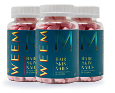 WEEM Hair Skin and Nails Gummies, Vegan biotin Vitamins, Healthy Hair- Pack of 3