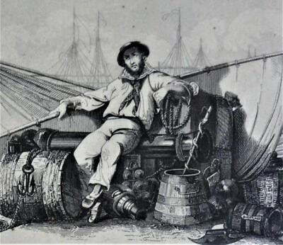 Henry Winkles (~1801-~1860) TOP-Stahlstich 1849: SEEWESEN / MARINE-OFFIZIERE u a - Bild 1 von 4