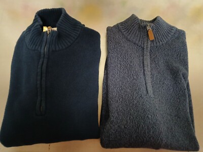 St. John's Bay Men's Two Blue 1/4 Zip Mock Neck Long Sleeve Sweater Large