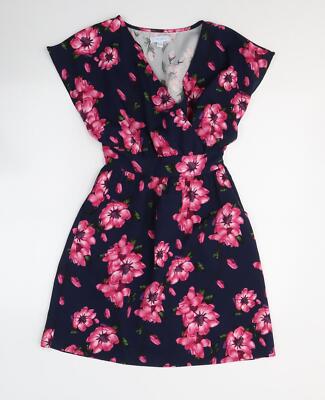 Blue Vanilla Damen blau Blumen Polyestermischung Größe 8 V-Ausschnitt