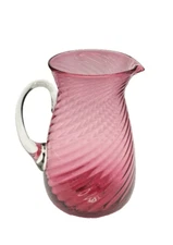 Pilgrim Art Glass Cranberry Swirl Ribbed Water Pitcher Clear Applied Handle