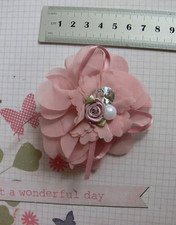 Organza Layers MUSK 8cm Bow Rose Diamante Pearl Centr Dress Pin  Hair Clip HC4