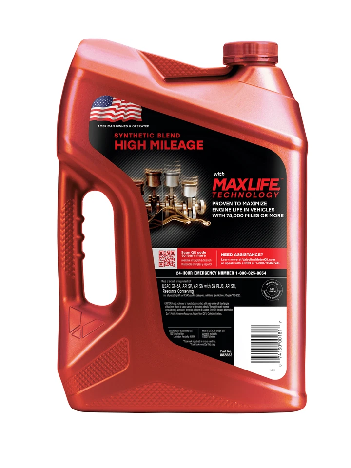Paquete de 2 aceite de motor Valvoline alto kilometraje MaxLife 10W-30 mezcla sintética 5 cuartos de galón Foto 4 de 4