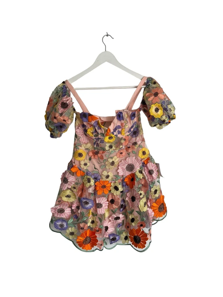 38 Sunday Pull For Love & Lemons Prato Mini Dress Floral Embroidered Size S 8 - Image 3 of 4