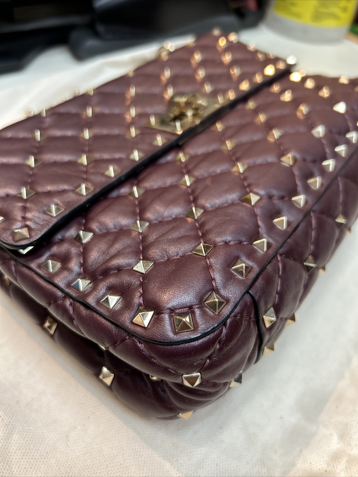 Valentino Rockstud Spike Top Handle Medium Burgundy L… Gem