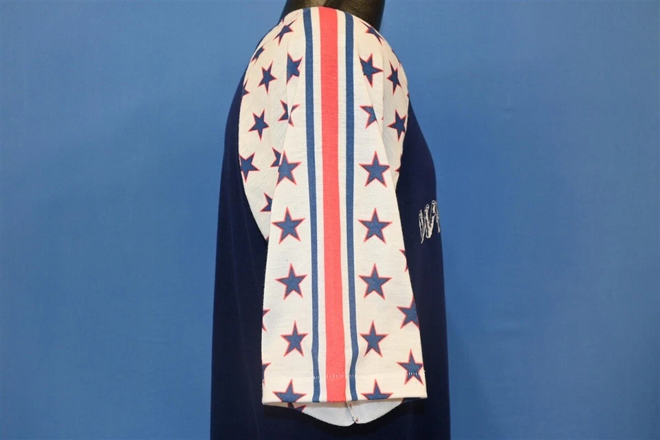 vtg 70s WHITE OAK STARS & STRIPES RAGLAN SLEEVE RED WHITE BLUE t-shirt LARGE L - Image 3 of 4