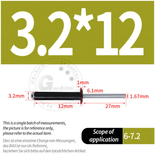 POP RIVETS ALUMINIUM BODY STEEL MANDREL OPEN END DOME HEAD 2mm 2.4mm 4mm - 6.4mm - Picture 133 of 174