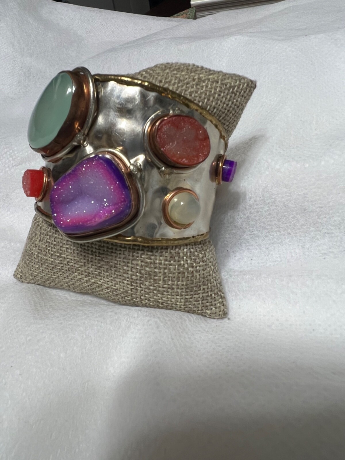 statement silver cuff bracelet with colorful ston… - image 8