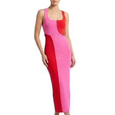 Naked Wardrobe Pink Red Colorblock Ribbed Midi Bodycon Dress M