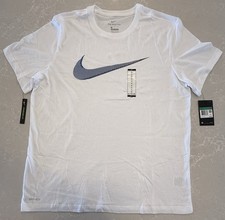 Nike Mens Dri-Fit Training T-Shirt  White w Blue Logo  Choose Size S, M, L, XL