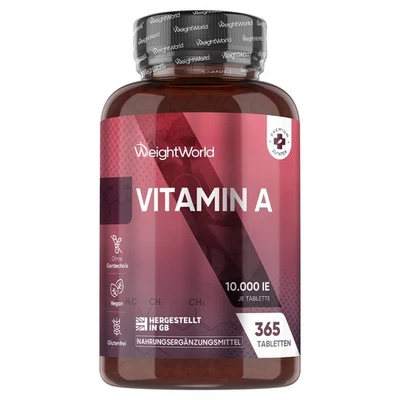 WEIGHTWORLD Vitamin A - 365Tabletten - 10.000IE vegan Vitamin A - normale Sehkraft - 1 Jahr