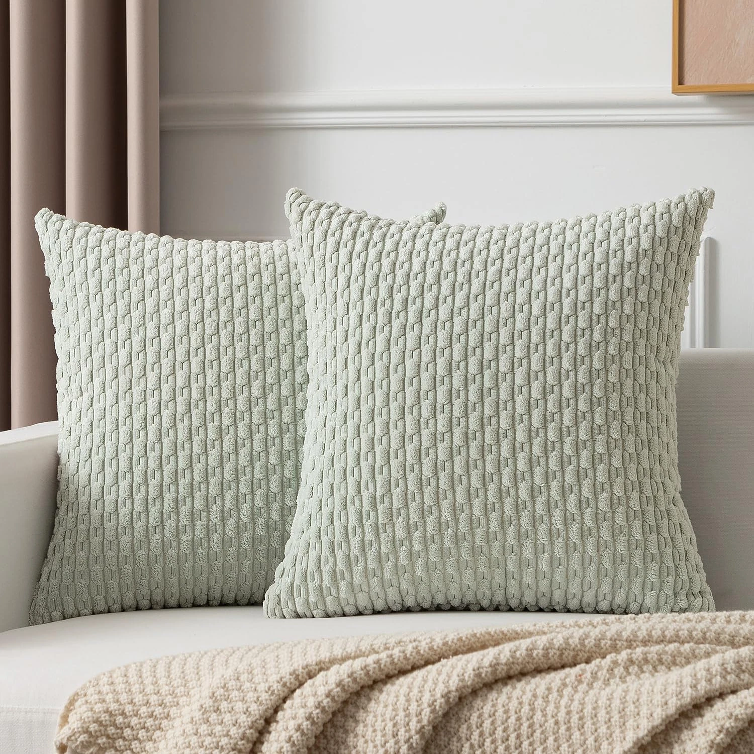 2 Packs Light Green Decorative Throw Pillow Covers 18x18 Inch for Living Room Co