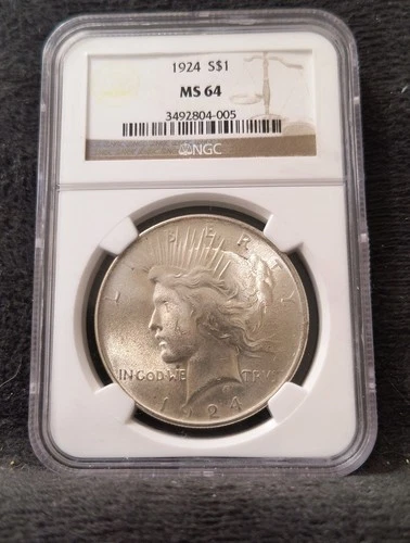 1924 Peace Dollar NGC MS64 Blast White Coin