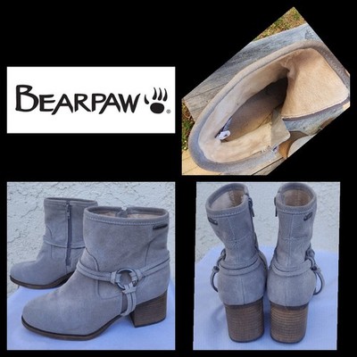 $89.99 SIZE 9 - BEARPAW Mica Harness Ankle Zip Boot Gray Suede Fleece Lined 