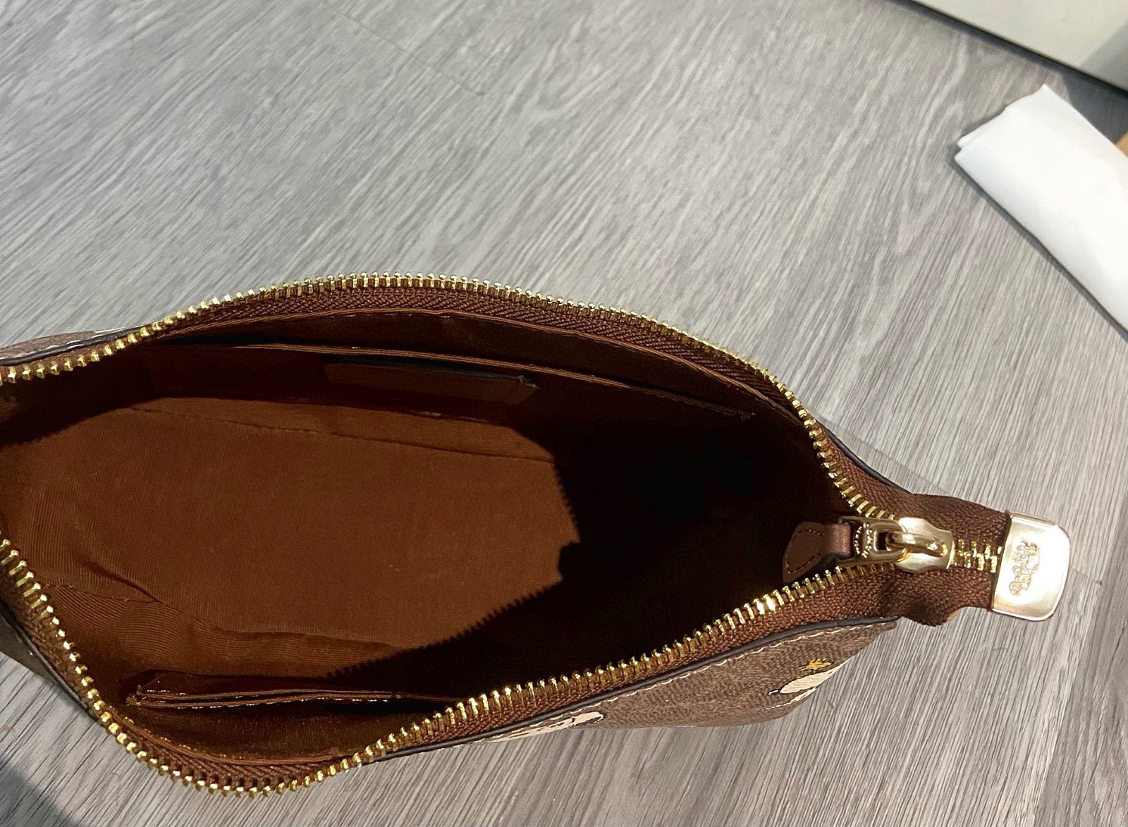 COACH CBJ88 x PEANUTS Teri Shoulder Bag Tan Brown Snoopy Print Signature Canvas