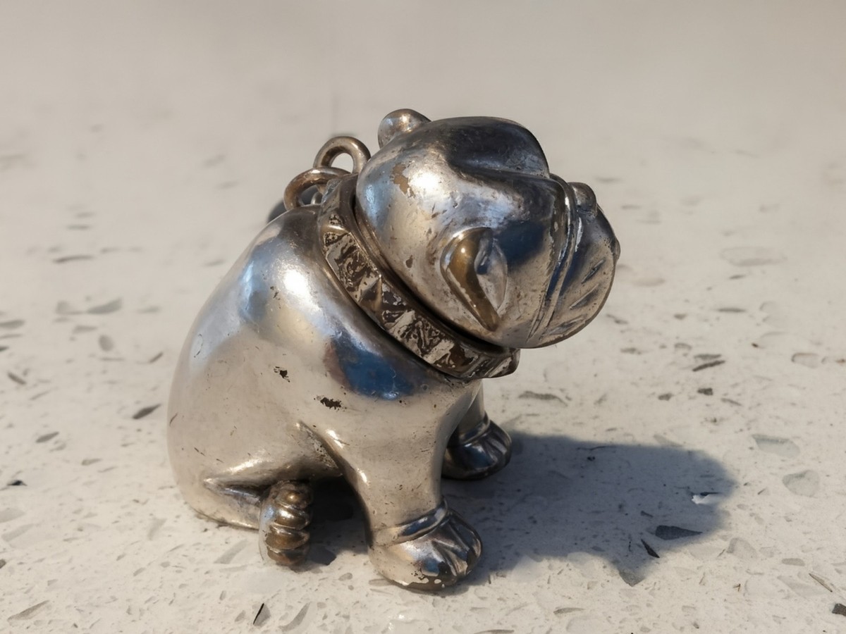 Dunhill Bulldog Motif Bag Charm Key Ring Keychain * Palladium