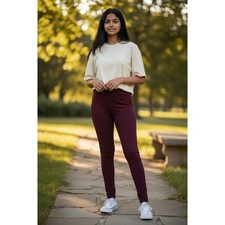 Burgundy Solid Leggings Kids Girls Maroon Elastic Waist Full Length Pants