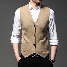 Autumn New Knitted Vest Men's Business Top V-neck Suit Clip Sleeveless Cardigan