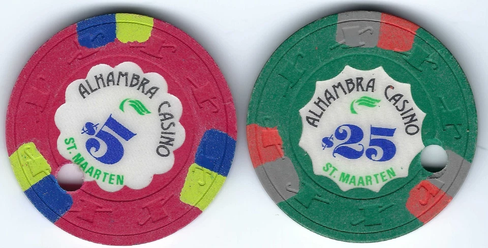 CASINO ST. MAARTEN ALHAMBR $25 Y $5,00 FICHAS (difícil de encontrar) Foto 2 de 2