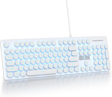 Cute Quiet Keyboard Wired Typewriter Keyboard, Light up Backlit PC Keyboards wit