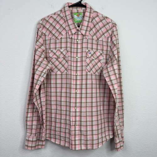 Chemise De Pêche Simms Homme Taille L - Rose Saumon Plaid, Snaps, Manches Courtes