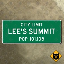 Lee's Summit Missouri city limit population welcome highway road sign 17x7