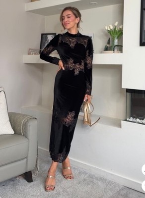 black velvet lace dress Macie Silk-Velvet Mini in 95% Polyester 5% Spandex Lining Black Velvet Dress - Column