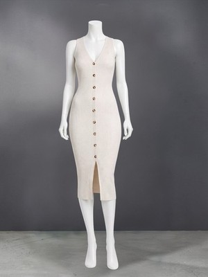 River Island Beige Ribbed Button-Front Bodycon Midi Dress  Size 8 (US) |  eBay
