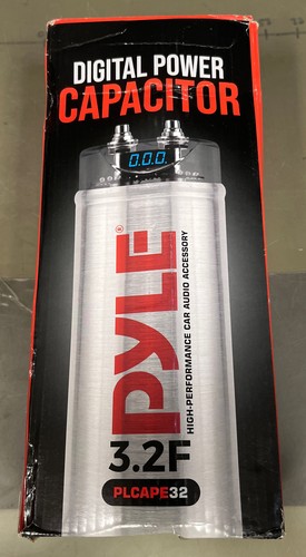 Pyle 32A Digital Power Capacitor - 3.2 Farad, Blue LED Display, Silver