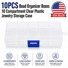 10PCS Bead Organizer Boxes 10 Compartment Clear Plastic Jewelry Storage Case