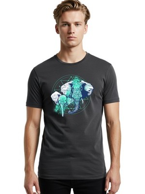 Two-Elephant Mens Graphic Tee,100% Cotton,Casual Summer Wear