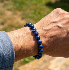 8mm Lapis Lazuli Healing Crystal Men Bracelet Stretch Beaded Protection Jewelry