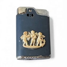 Vintage Ronson Capri Lighter - Wedgewood Blue with 3 Cherub / Angels