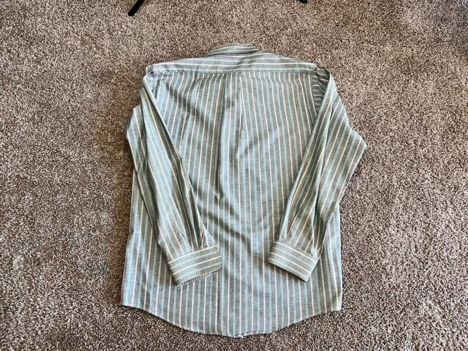 Arrow Dover Made in USA Oxford Shirt 16 34/35 Gray Green Stripe LS - Imagem 2 de 4