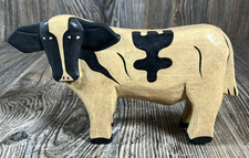 Hand-carved Wooden Cow Figurine Folk Art Hand-Painted Wood Farmhouse Home Decor