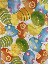 Easter Eggs  Chicks Vinyl Flannel Backed Tablecloth Dinner 68  Round Spring