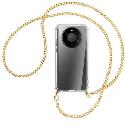 Handykette für Huawei Mate 40 Pro Plus goldfarbene Kette (G) Hülle mit Kordel